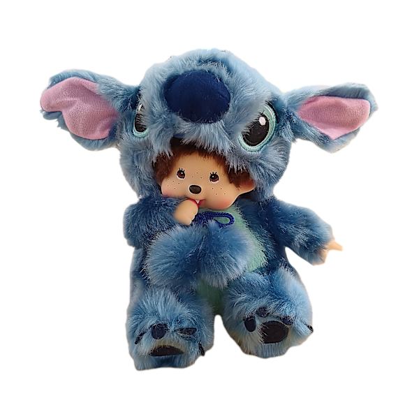 Tecknad Monchhichi Stitch plyschdocka Kawaii mjuk plyschdockaleksak för barn blue