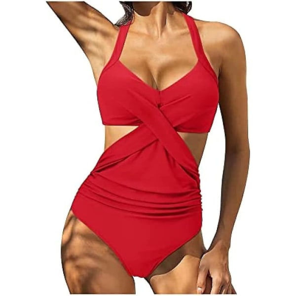 Baddräkter för kvinnor Elegant baddräkt i ett stycke dam baddräkt för att forma magen Dam sexig push-up baddräkt Strandkläder Baddräkt Sexig Halterne red XL