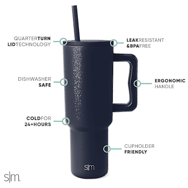 Enkel modern 40 oz tumlare med handtag och halmlock | Isolerad återanvändbar vattenflaska resemugg i rostfritt stål Iskaffe Mugg | Present Fo null none