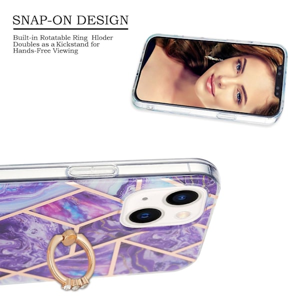 TPU- case med skarvmarmormönster för iPhone 15 Dark purple