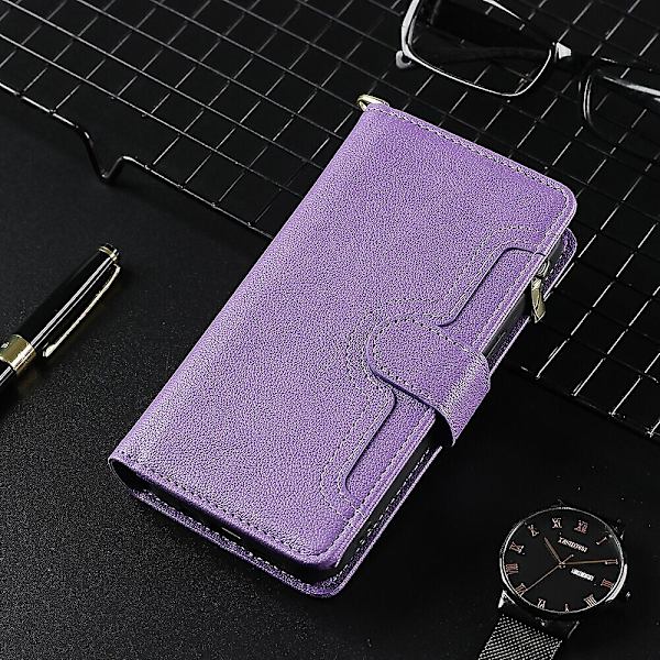 Fodral för Samsung Galaxy Z Fold 2 med dragkedja, magnetisk plånbok, kortfack, PU-läder, flipfodral Purple A