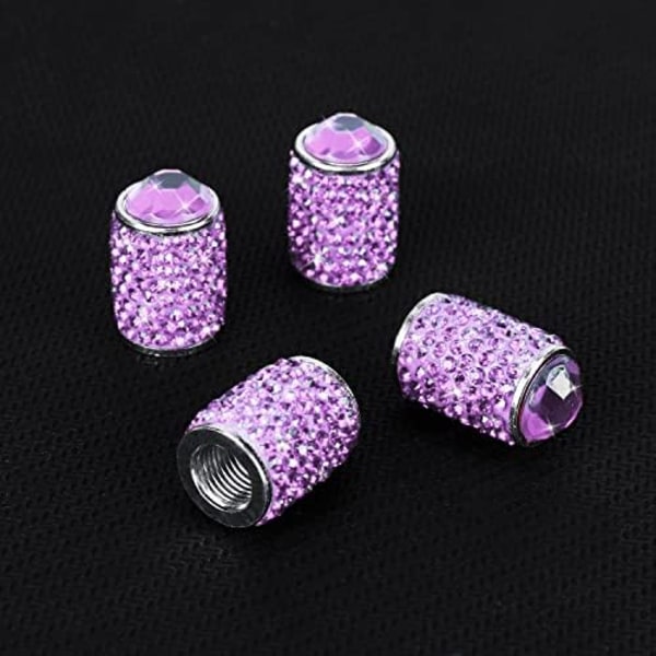 ToBeQueen Bling däckventilkåpor, 4-pack handgjorda däckkapslar i kristall i rhinestone Universal biltillbehör Dammtät ventilstamskydd för bil/ B-Purple