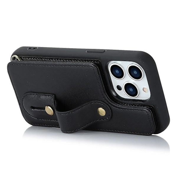 För Iphone 14 Pro Handledsrem Kickstand Armband Phone case Pu Läderbelagd TPU- cover Black