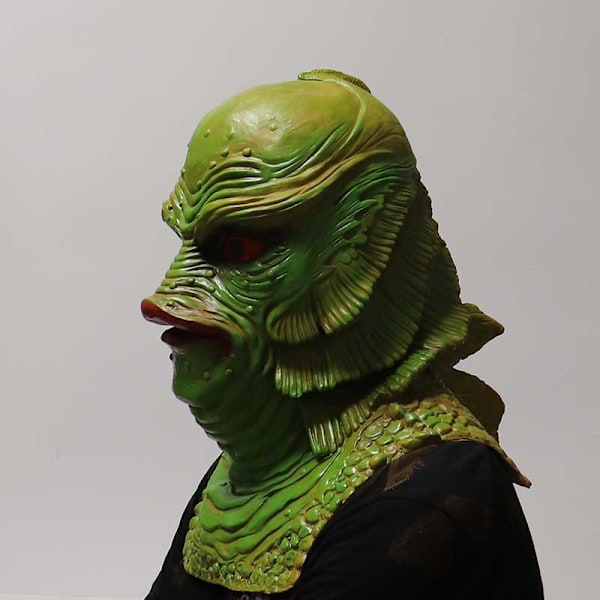 Grön fisk Monster Latex Huva Mask Maskerad