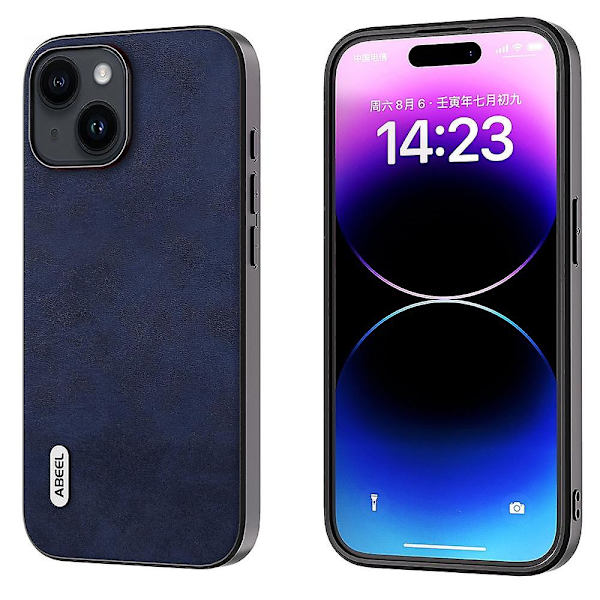 ABEEL Cowhide Texture PU case för iPhone 15 Blue