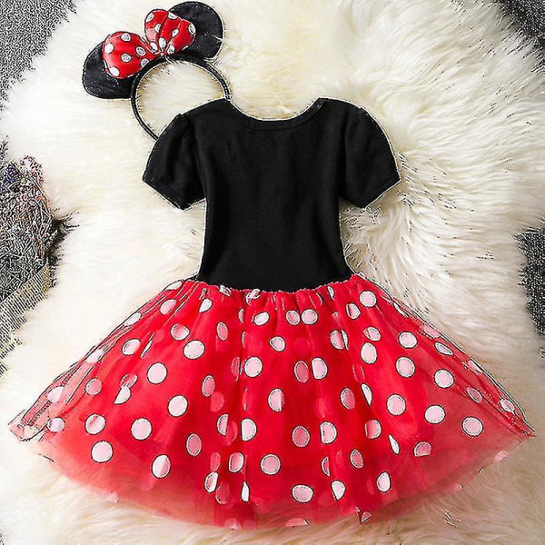 Flickor Barn Minnie Mouse Polka Dot Födelsedagsfest Rosett Tutu Tyllklänning Red 6-12 Months