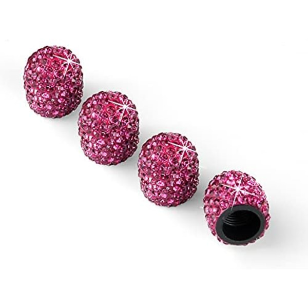 JUSTTOP 4-pack handgjorda Crystal Rhinestone däckventilspindelkapslar, hjuldäcksventil, attraktiv dammtät Bling biltillbehör, Universal för Violet Red