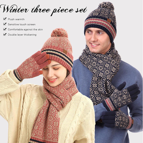 Vinter mössa Scarf Set Dam Slouchy Scarf Varm stickad mössa för utomhusbruk Beige