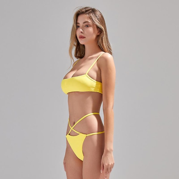 Baddräkt Dam Sexig Candy-färgad Bikini Baddräkt Split Baddräkt Yellow L