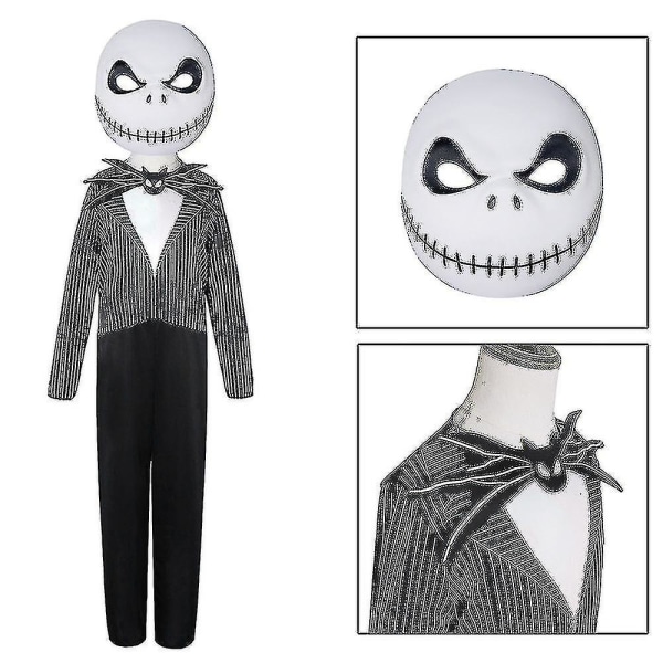 3-14 år för barn Halloween Nightmare Jack Skellington Cosplay Jumpsuit med mask K S
