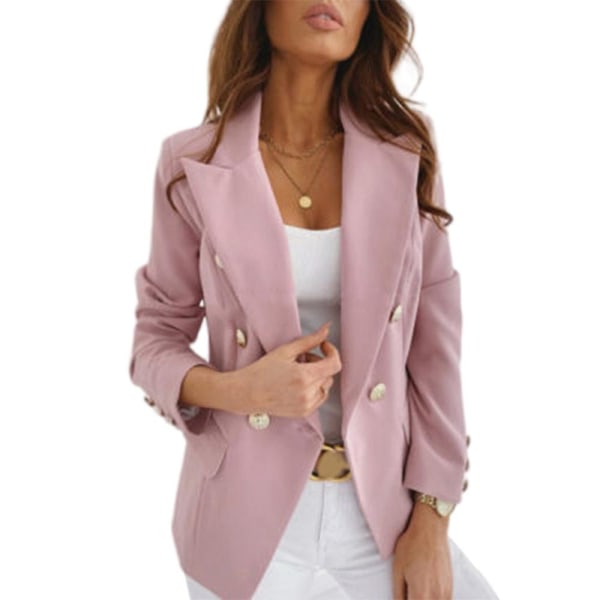 Kvinnor Dubbelknäppt kostym kavaj långärmad kappa Formell Business Casual Slim Fit Jacka Ytterkläder Pink 2XL