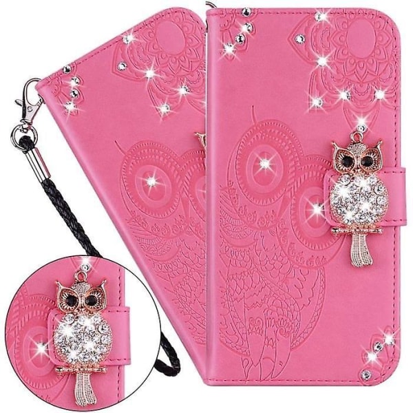 Galaxy A12 case Samsung Galaxy A12-prägling Glitter Diamond Owl PU-läder Flip Wallet Shell Cover null none