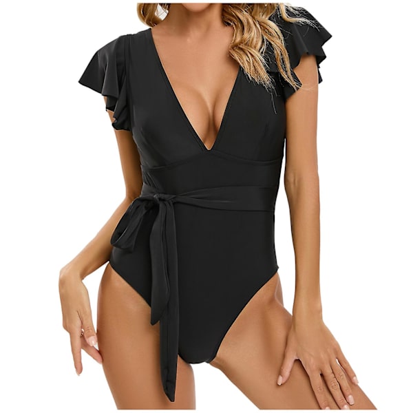 Dambaddräkter Baddräkt Dam Sexig Grimma Siamesiska Baddräkter Print Beachwear Set Dam Bikinibaddräkter Black L