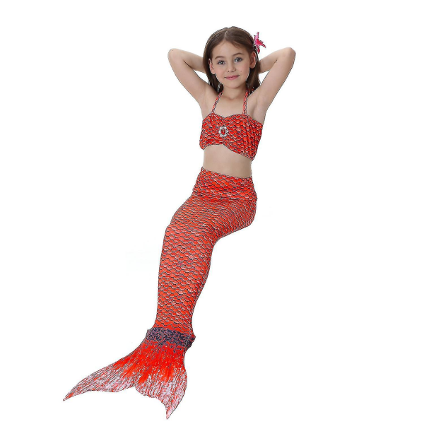 Barn Flickor Mermaid Tail Bikini Set Baddräkt Badkläder Simdräkt Red 9-10 Years