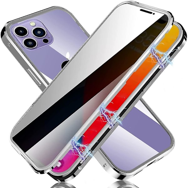 Privacy Magnetic Case Kompatibel Iphone 14 Pro Max/14 Pro Anti Peeping Dubbelsidigt härdat case Silver for 14 Pro Max