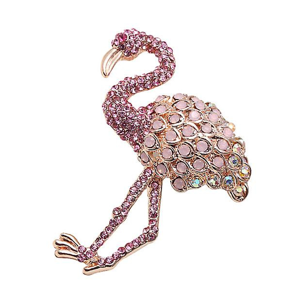 Kristall Flamingo Brosch Mode Legering Flamingo Brosch Dam Flickor Kläder Kläm Tillbehör (ljusrosa) Pink 5.5X4.5cm