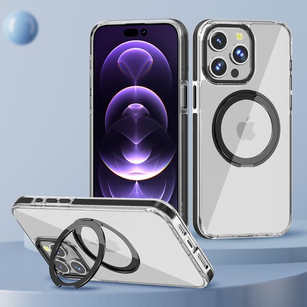 Magnetic Clear Case Kompatibel Iphone 15 Pro Max Med Magsafe Stand Ring Hållare Stötsäker För Iphone 15 Pro Max Case Blue