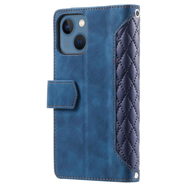 Grid Texture Zipper Case för iPhone 15 Blue