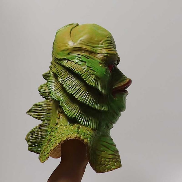 Grön fisk Monster Latex Huva Mask Maskerad