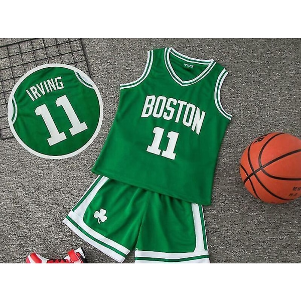 Kids Unisex Basket Training Suit Kits Väst Skjorta + Shorts Sets_s 11 Green Boston XS(110CM-120CM)