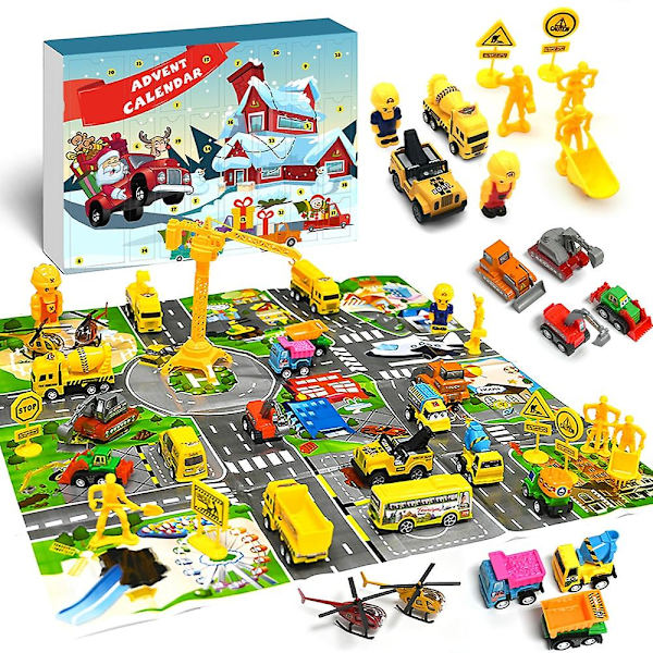 Bilar Adventskalender för barn Pojkar 2022 jul, 24 tillbakadragna fordon Lekset med kran Helikopter Traktorkonstruktion Tru Styles 4