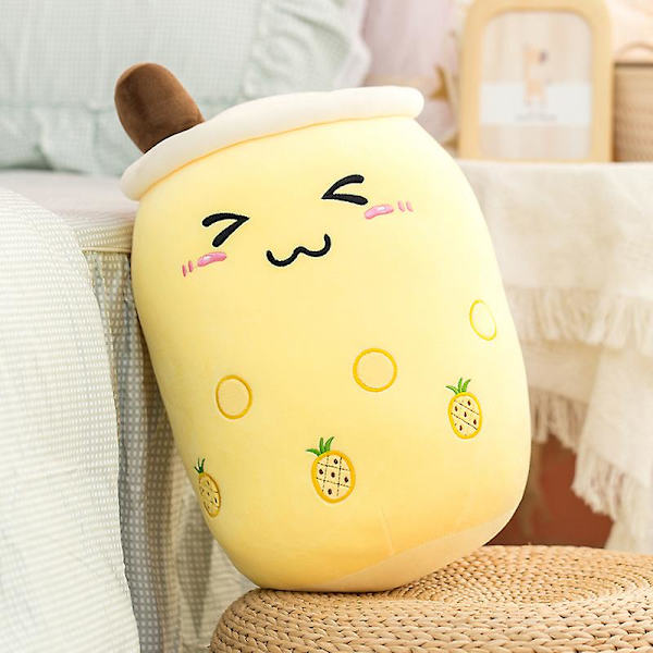 Söt Boba Mjölkte Plyschleksak Mjuk fylld äpple Rosa Jordgubbssmak Mjölkte Kram Kudde Bollar Bubo Tekopp Kudde Z yellow 2 about 47-50cm