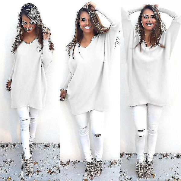 Lång tröja för kvinnor White L