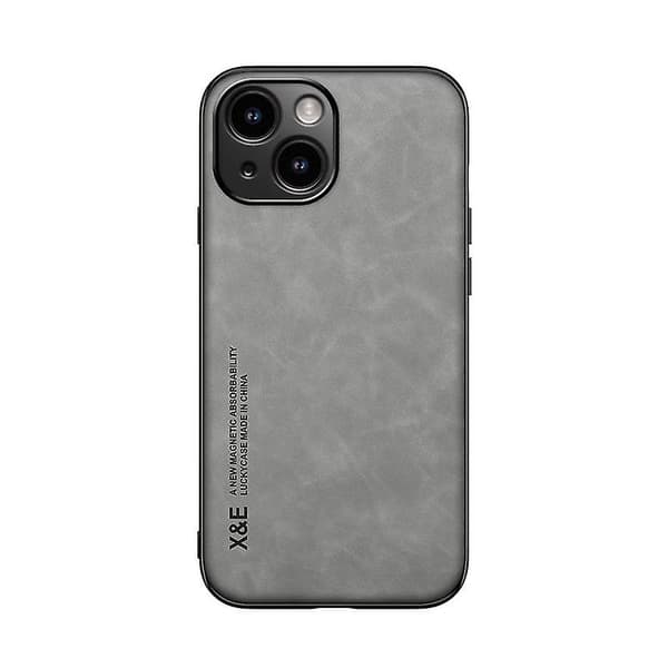 Magnetisk läderbaksida phone case för iPhone 15 Light grey