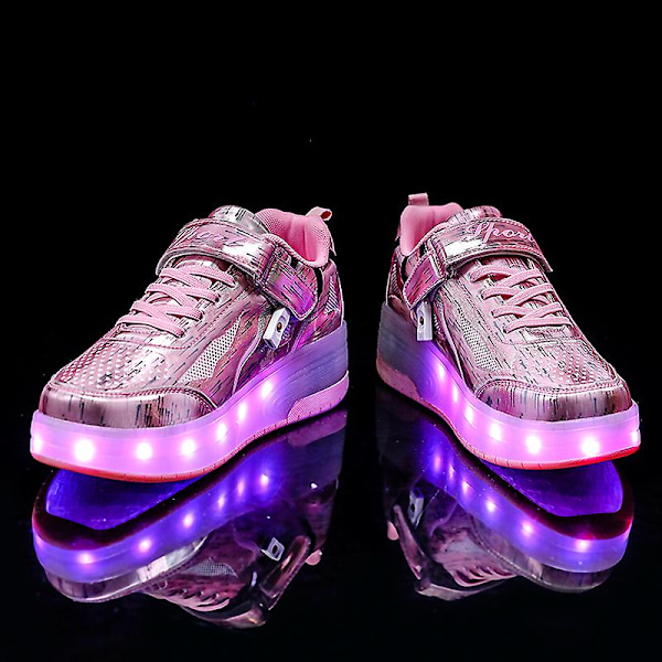 Barnsneakers Dubbelhjulsskor Led Light Skor q8 Pink 30