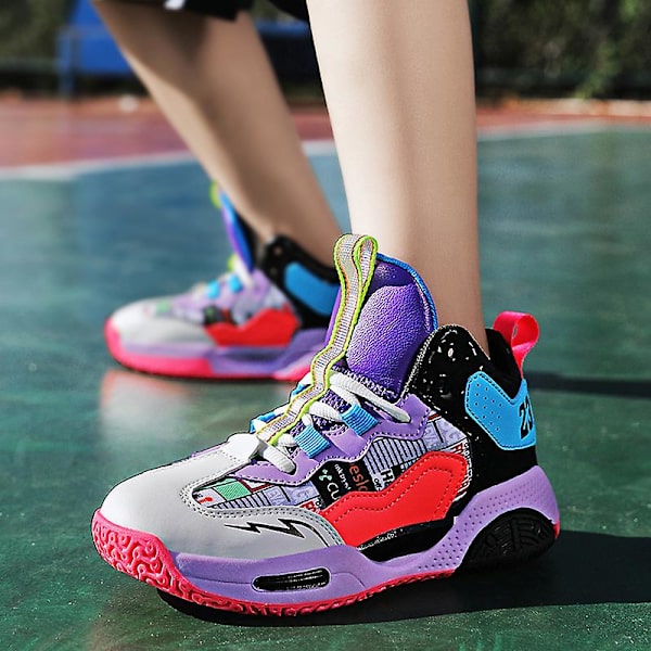 Basketskor för barn Mode Pojkar Flickor Sneakers Sportskor som andas 2Lmf2209 Purple 39