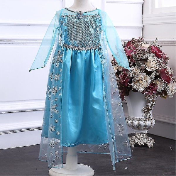 Frozen Elsa Dress Barn Flickor Mesh Princess Dress Barn Fancy Dress Kostym 5-6 Years