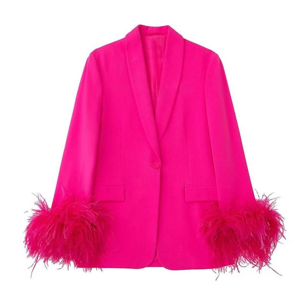 Kvinnors långärmad kavaj med öppen front för casual kontorsjacka rose Red XL