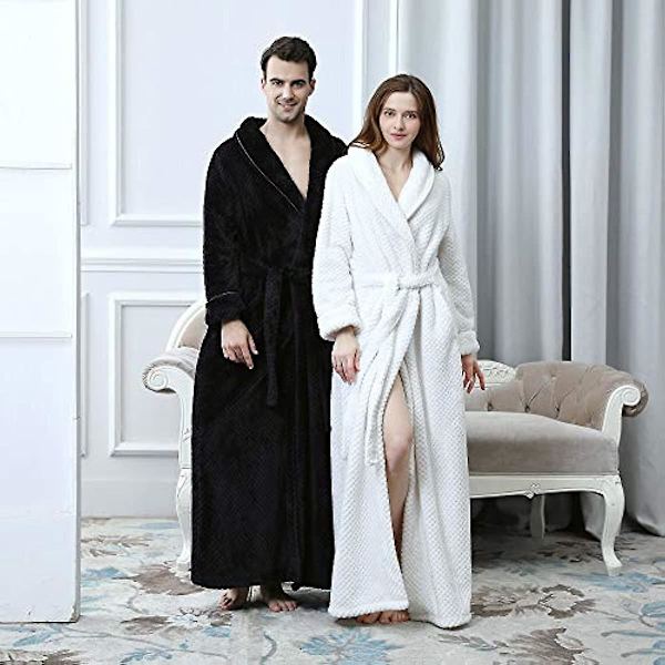 Dam fluffig morgonrock Mysig Lätt Posh Hellängd Morgonrock Vinter Varm Ren Färg Badrock Wrap Housecoat Nattkläder White M