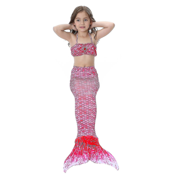 Barn Flickor Mermaid Tail Bikini Set Baddräkt Badkläder Simdräkt Rose Red 3-4 Years