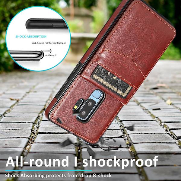 Business Style Pu Case För Samsung S9 Plus Med Korthållare, Plånboksfunktion, Stnadfunktion, Fallskydd Brown