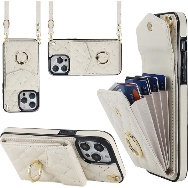 Crossbody Wallet Pu Läder Handväska Handväska Case För Iphone 15 Pro Max Med Ringställ White none