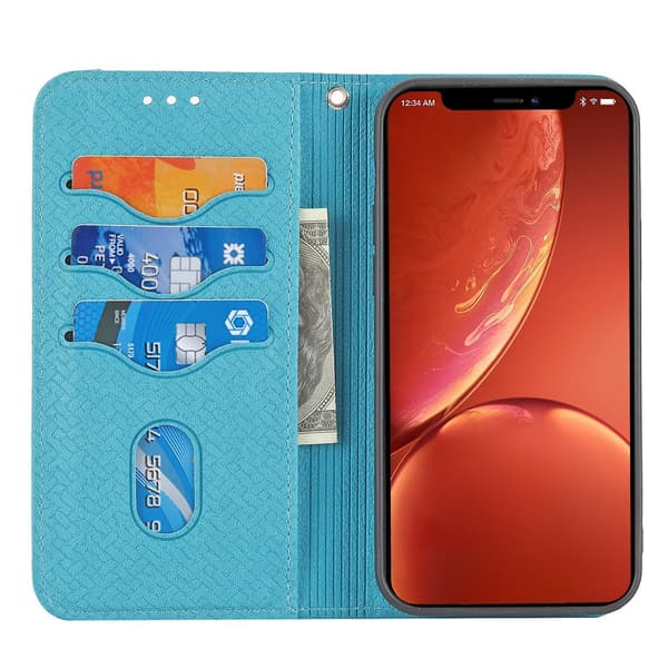 Sömnad Vävt Case För iPhone 15 Plus Blue