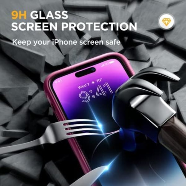 Miracase Glass Series Designad för iPhone 14 Pro Max Case 6,7 tum, [2023 Upgrade] Bumper Case med inbyggd 9H härdat glas Scr Wine Red