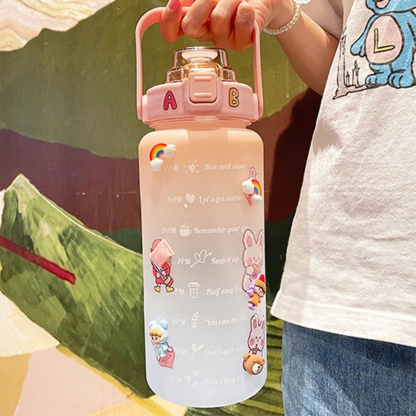 Frostad kopp Utomhussport bärbar med studsande lock Stor 2000ml Blå modell Gradient 2000ml Kapacitet Vattenflaska - Jxlgv pink