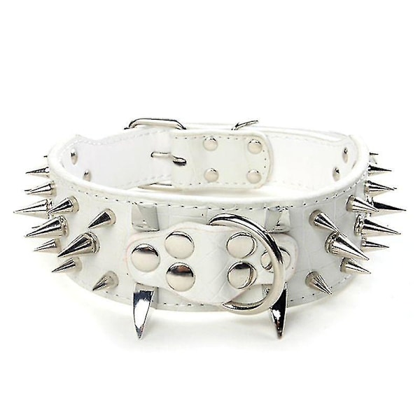 Punk Pu dubbade hundhalsband Justerbar sele för husdjur Spike konstläder hundtillbehör 1 st-vit null none