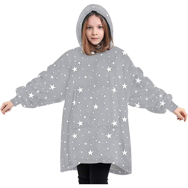 Filt Hoodie Fluffy Fleece Hoodie Filt För Dam Stars - Grey 7-12 Years