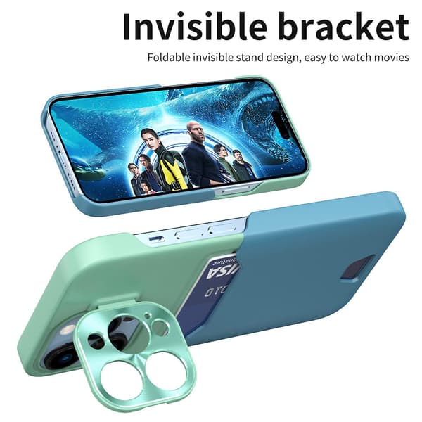 Läderkamera Case För Iphone 15 Pro Max Med Kortplats Stativhållare Black
