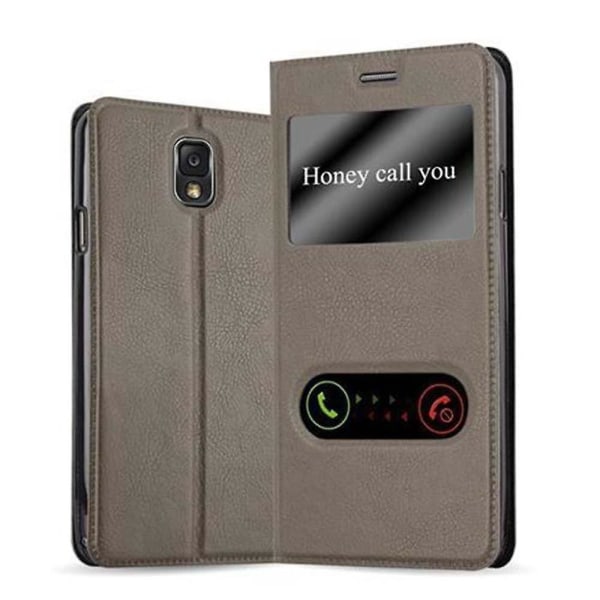 Samsung Galaxy NOTE 3 Cover Case Case - med 2 visningsfönster STONE BROWN Galaxy NOTE 3
