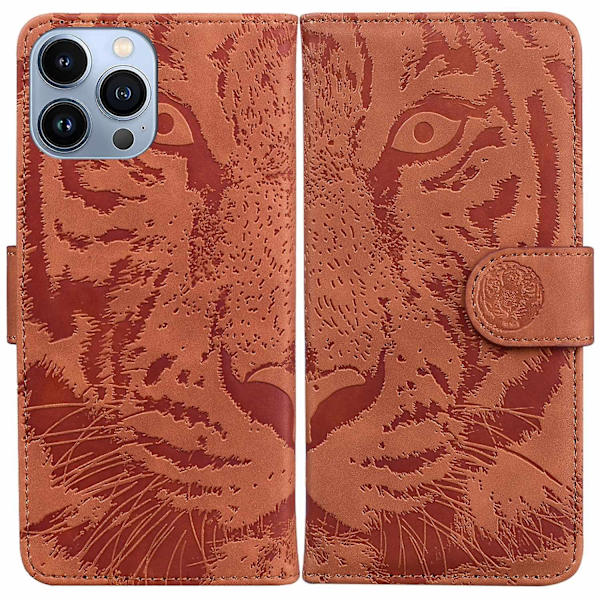 Tiger-präglat case för iPhone 15 Pro Brown