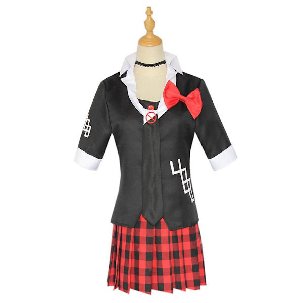 Danganronpa Junko Enoshima Cosplay Set Skoluniform Jacka+skjorta+slips+kjol+rosett+halsband Set Presenter XL