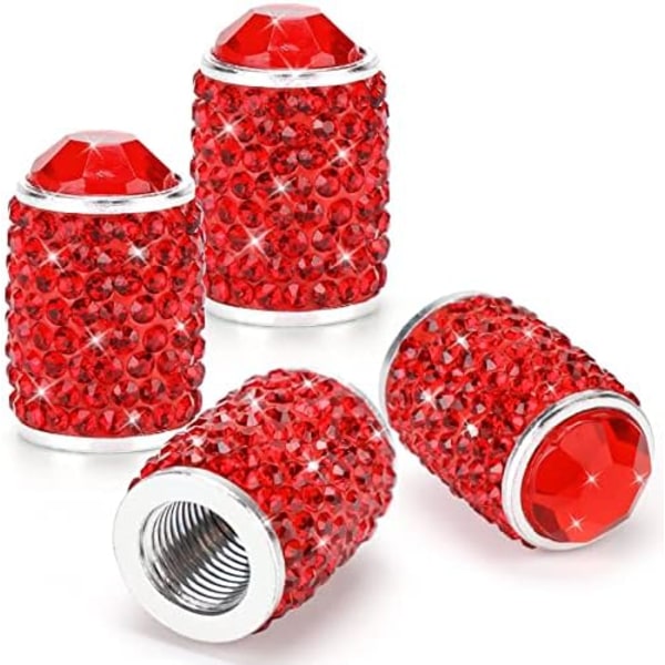 ToBeQueen Bling däckventilkåpor, 4-pack handgjorda däckkapslar i kristall i rhinestone Universal biltillbehör Dammtät ventilstamskydd för bil/ C-Red
