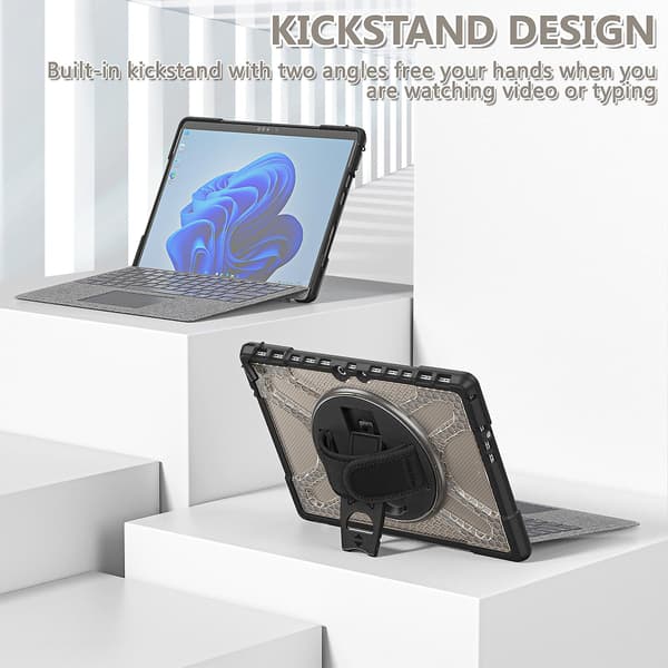 Unikt case för Surface Pro 8 med handrem, tangentbordsrem (inget tangentbord), justerbart stativ, kraftigt case, stötsäker, null none