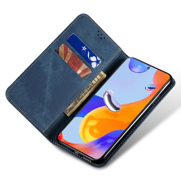 För Xiaomi 13 Ultra Plånboksställ Pu Case Jeans Tygtextur Cover Blue