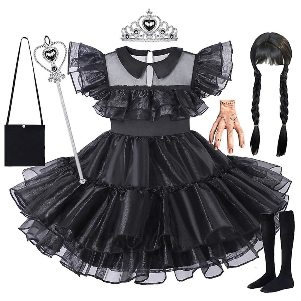 2023 Flickor Onsdags Cosplay Klänning Barn Prinsessan Klä Upp Vampirina Halloween Dräkt Barn Karneval Fest Förklädnad 9-10T Wednesday 8