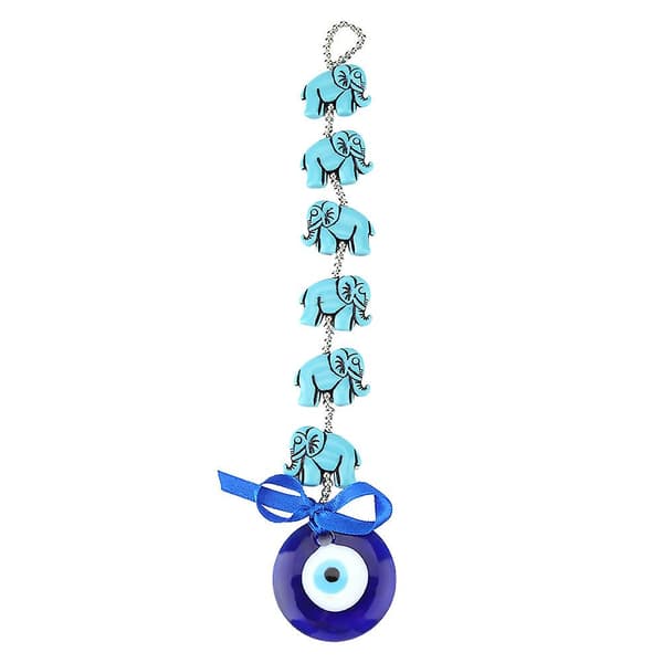 Blue Evil Eye Elephant Tofs Vägghängande hänge Amulet Blessing Decor